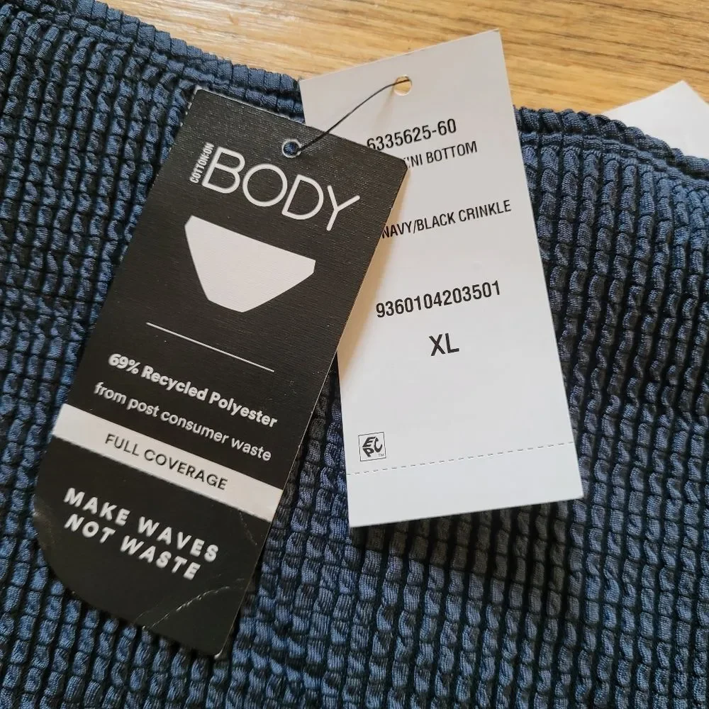 COTTON ON  Navy Blue Women's Textured Full-Coverage Bikini Bottoms Size XL